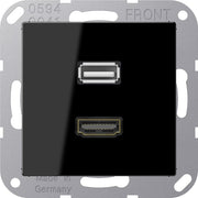 Jung - Multifunktions-Anschlussdose Multimedia-Anschluss sw MA A 1163 SW HDMI/USB m.Tragring