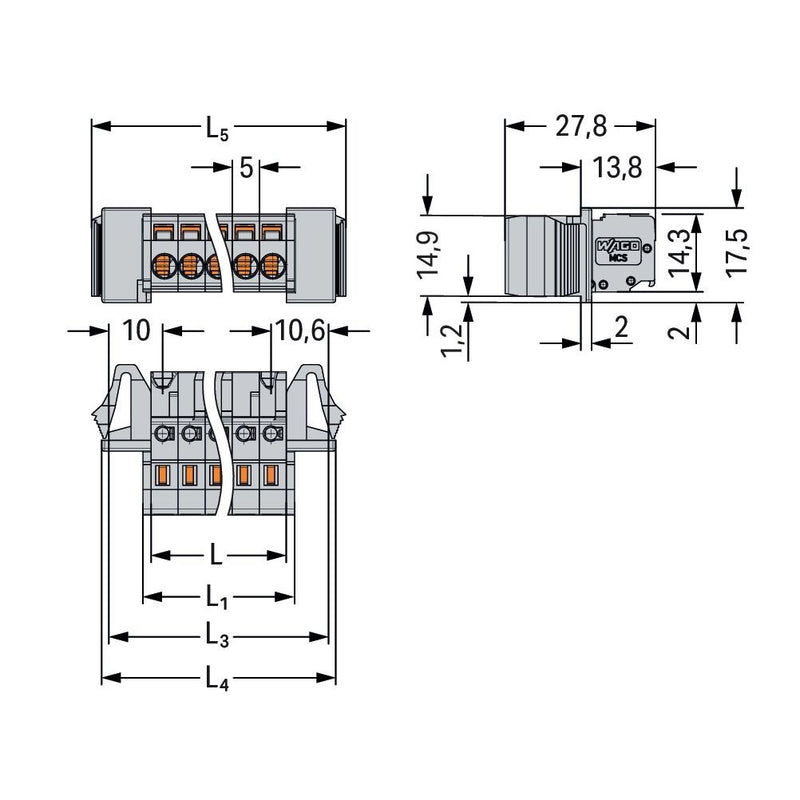 WAGO GmbH & Co. KG - Kabelsteckverbinder für Leiterplattensteckverbinder 1-Leiter-Federleiste 231-116/125-000 CAGECLAMP,2,5mm²,gr − 10 Stück