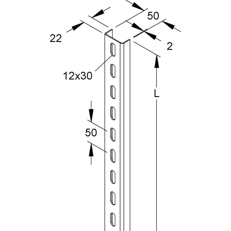 Niedax - Stiel/Profilschiene Profil U 50/3000 E3 − 3 Meter