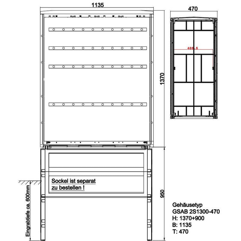 GSAB Elektrotechnik - Anschlussschrank Normkabelverteilerschrank 2S1300K-470 HxBxT:1300x1135x470
