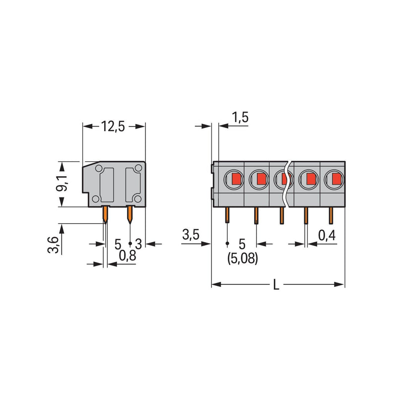 WAGO - Leiterplattenklemme 235-403 2,5mm² − 70 Stück
