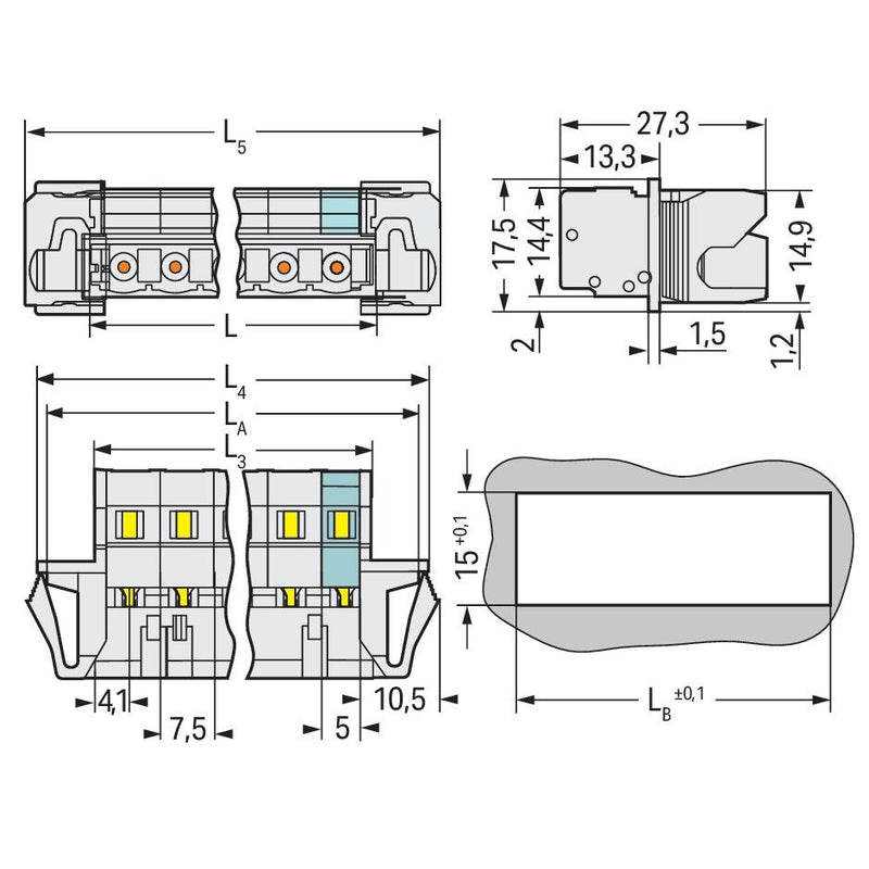 WAGO - Kabelsteckverbinder für Leiterplattensteckverbinder 1-Leiter-Stiftleiste 723-608/114-000 CAGECLAMP,2,5mm²,lgr − 25 Stück