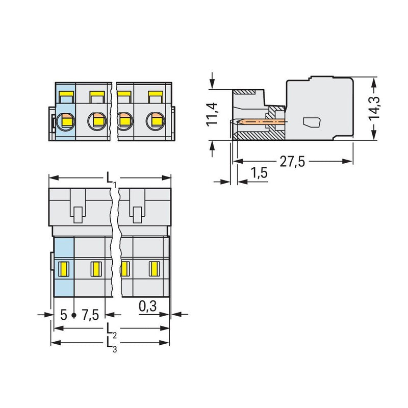 WAGO - Kabelsteckverbinder für Leiterplattensteckverbinder 1-Leiter-Stiftleiste 723-610 CAGECLAMP,2,5mm²,lgr − 25 Stück
