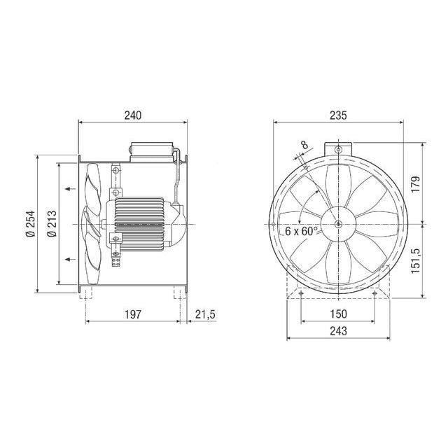 Maico - Explosionsgeschützter Ventilator Axial-Rohrventilator DZR 20/2 B Ex e ex-geschuetzt DN 200