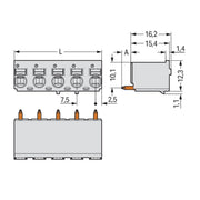 WAGO - Leiterplattensteckverbinder 1-Leiter-THT-Federleiste 2092-3174 CAGE CLAMP,lichtgrau − 100 Stück