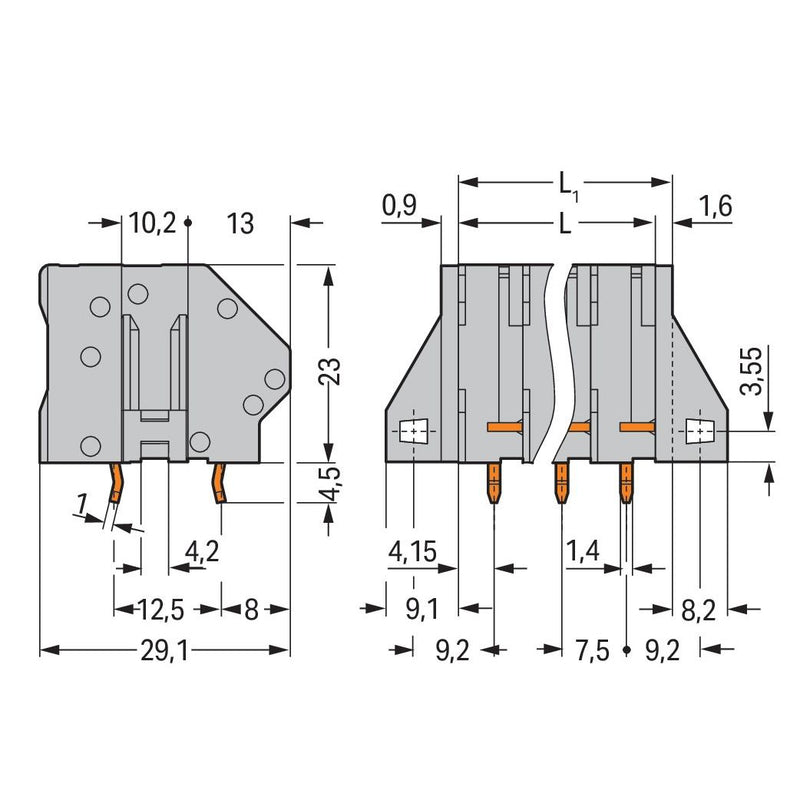 WAGO - Leiterplattenklemme 745-308 6mm² − 32 Stück