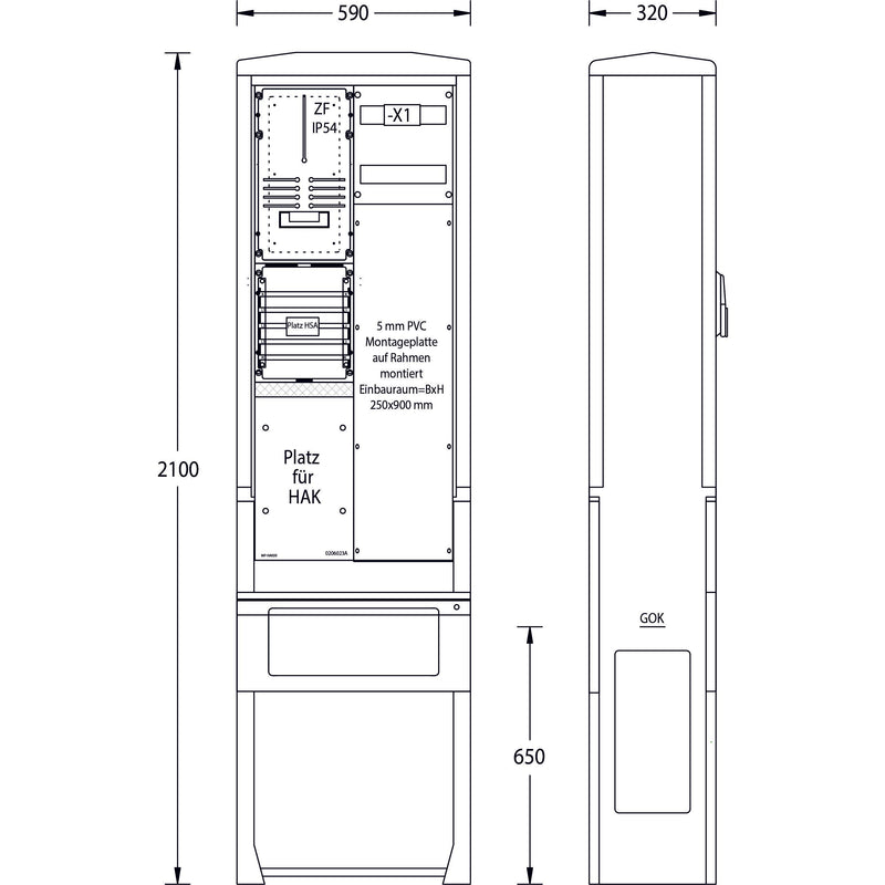 uesa - Zähler-Komplettschrank Zähleranschlußsäule ZAS-S-1-1MP E.DIS 2100x590x320mm