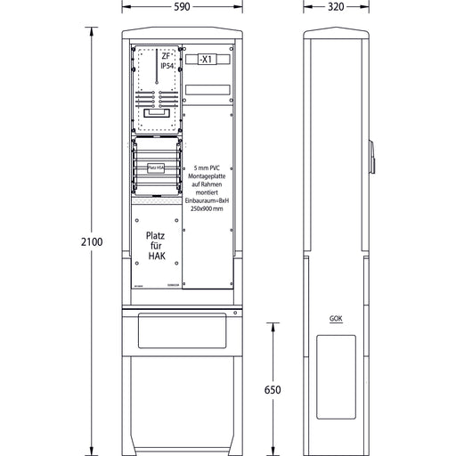 uesa - Zähler-Komplettschrank Zähleranschlußsäule ZAS-S-1-1MP E.DIS 2100x590x320mm