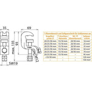 DEHN - Anschlusselement für EuK-Vorrichtung Universalklemme UK 25 SK D20/25mm T15mm