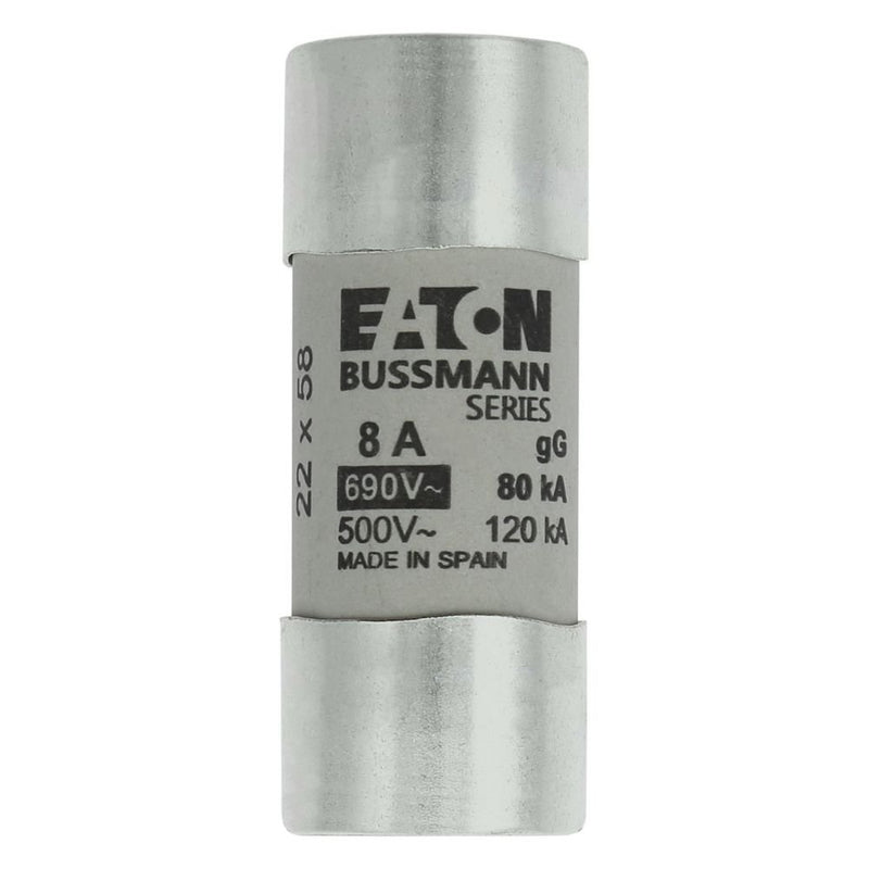 Eaton - Zylindrische Sicherung Sicherungseinsatz Nieders. CYL GG 22,#C22G8S 8A AC 690V 80kA − 10 Stück