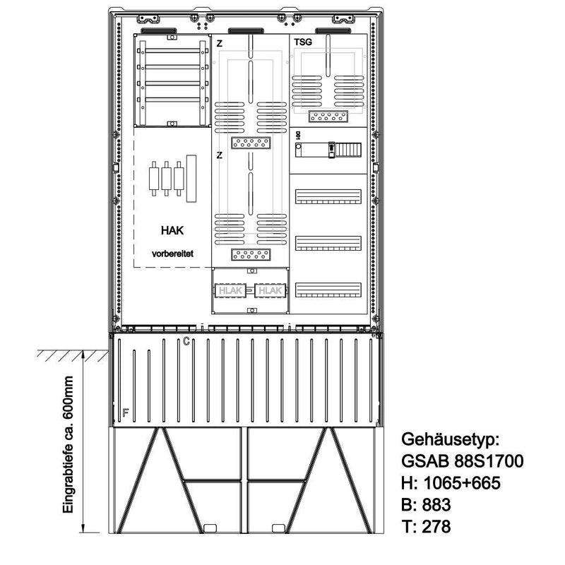 GSAB Elektrotechnik - Zähler-Komplettschrank Zähleranschlußsäule 09.88.1P2HSAV3 2 Zähler/TSG