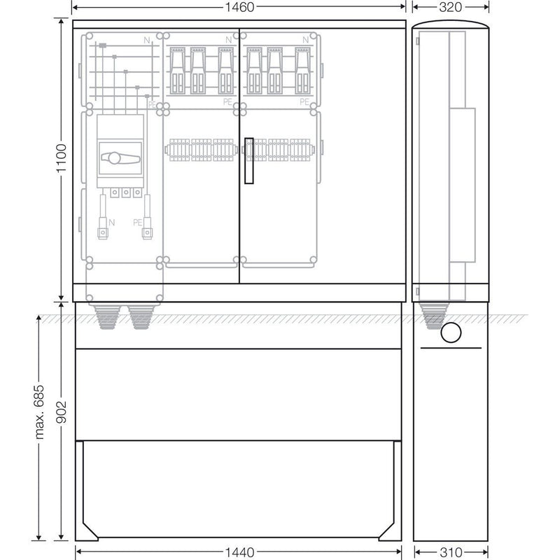 Hensel - Verteilerschrank für Energieversorgung Ladeverteiler Mi EV 44kW 6010 b. z. 6 Doppelladepu