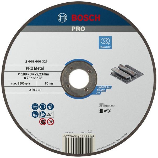 Bosch - Trenn-/Schleifscheibe PRO Metal Trennscheibe, 2608600321 180 x 3 x 22.23 mm − 25 Stück