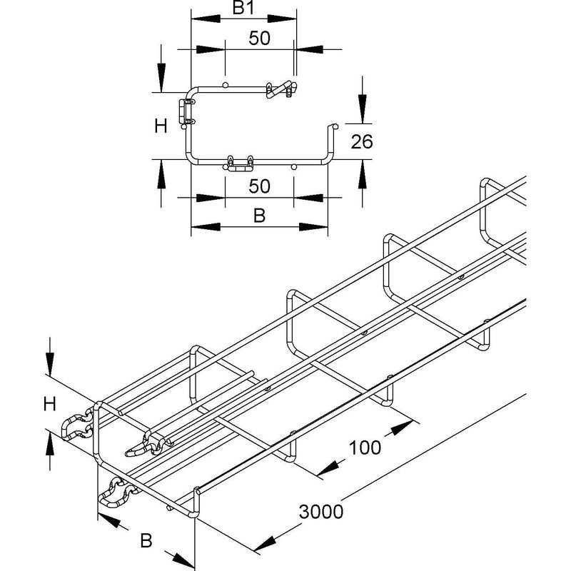 Niedax - Gitterrinne G-förmig MTCG 50.100 E3 50x100x3000mm eds − 3 Meter