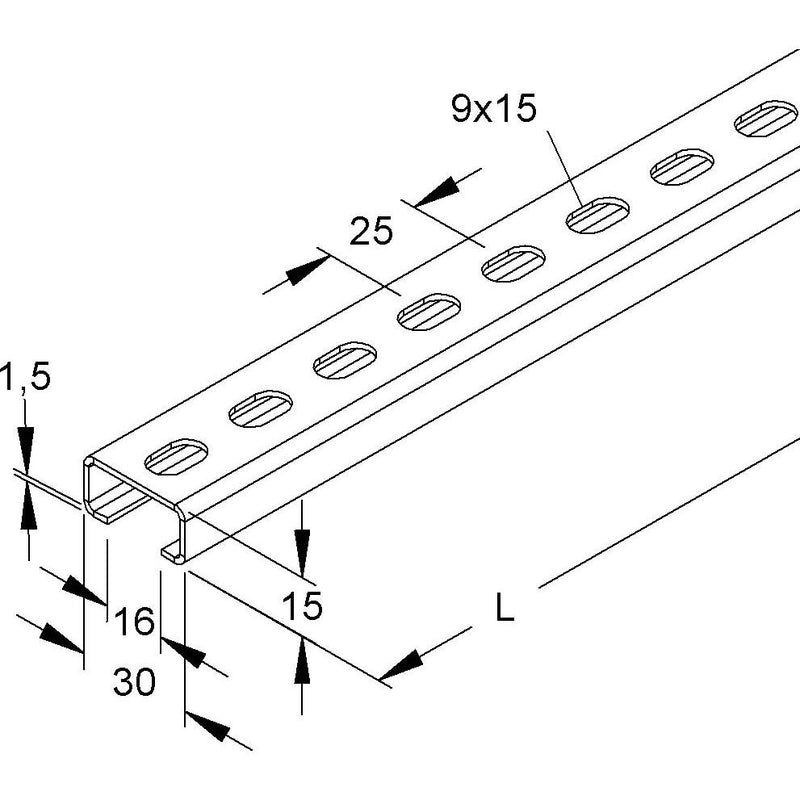 Niedax - Stiel/Profilschiene Ankerschiene 2970/2 E3L − 2 Meter