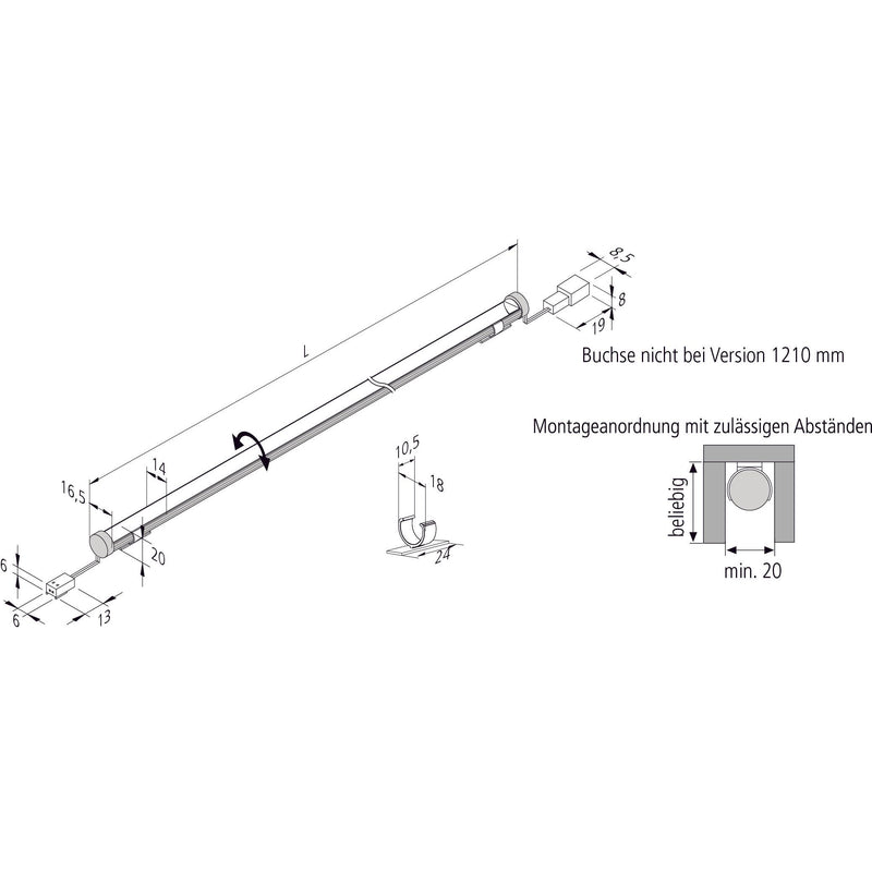 Hera - Decken-/Wandleuchte LED-Linienleuchte 61001610202 LED-Pipe,660lm,3000K