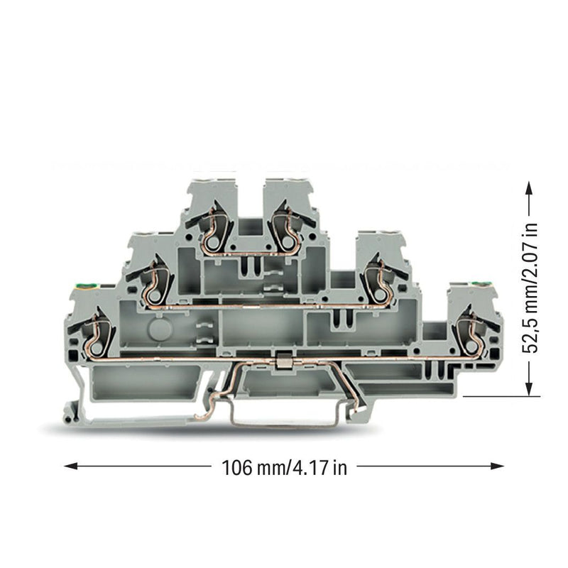 WAGO - Schutzleiter-Reihenklemme Dreistockklemme 870-577 0,08-2,5/4qmm PE/L/L − 50 Stück