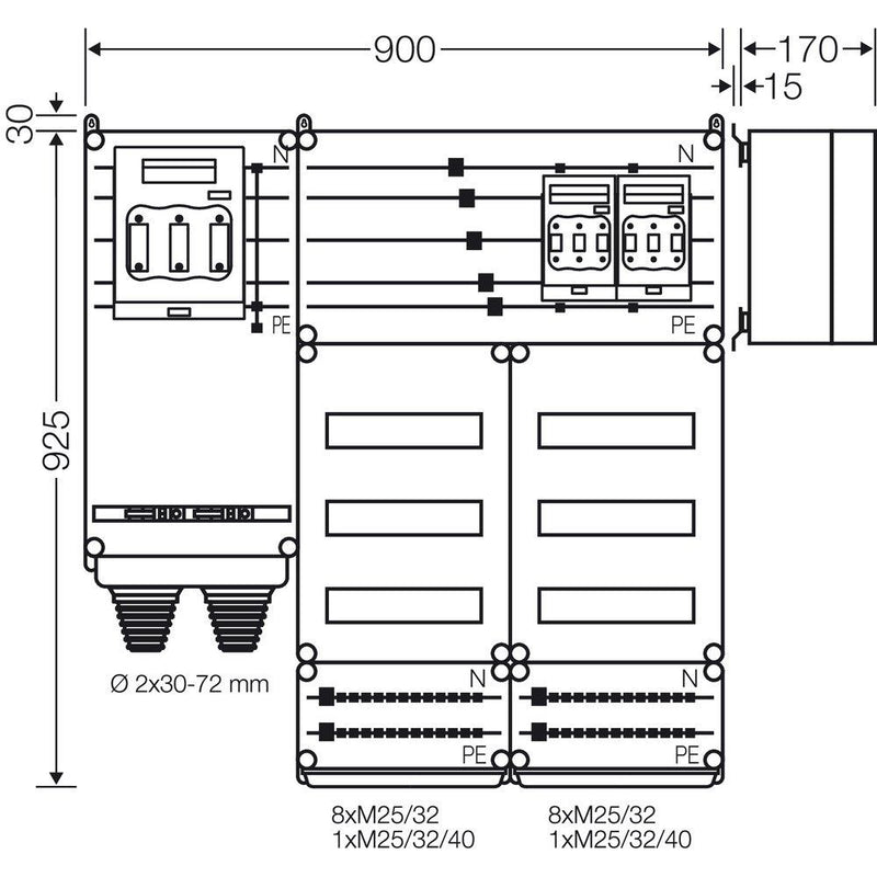 Hensel - Installationskleinverteiler PV-Wechselrichter-Sammler Mi PV 6123 140kW,1-phasig