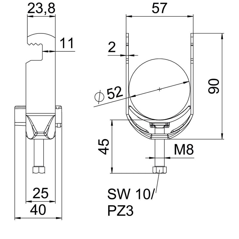 OBO Bettermann - Bügelschelle BS-F1-K-52 ALU 46-52mm − 100 Stück