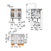 WAGO - Leiterplattenklemme Hebel 2604-1504 4mm²,grau − 50 Stück