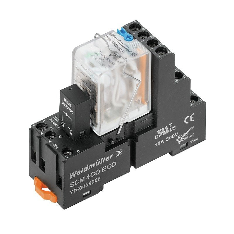 Weidmüller - Schaltrelais Relaiskoppler DRMKIT24VDC2CO LD/PB mit Sockel − 10 Stück