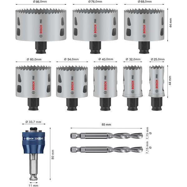 Bosch - Werkzeugset PRO Multi Material PC Plus 2608594430VE(11) Lochsägen-Set 25-86