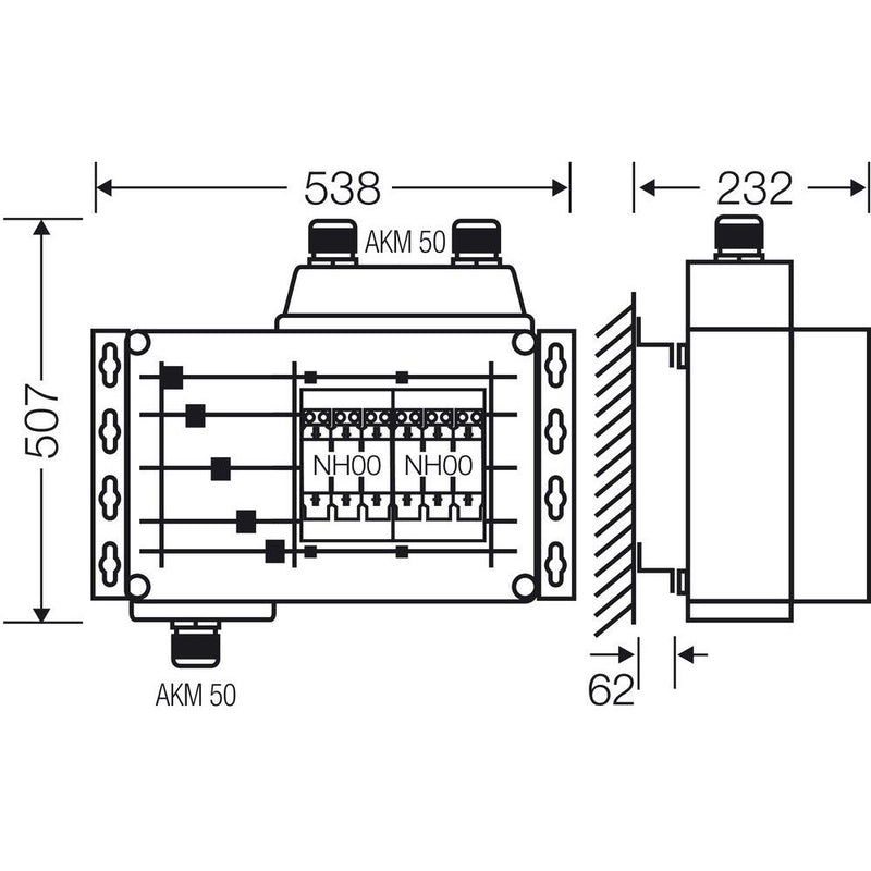 Hensel - Sicherungskasten Verteiler 2x3xNH 00 Mi AS 4142 125A 5-pol.Sch.250A