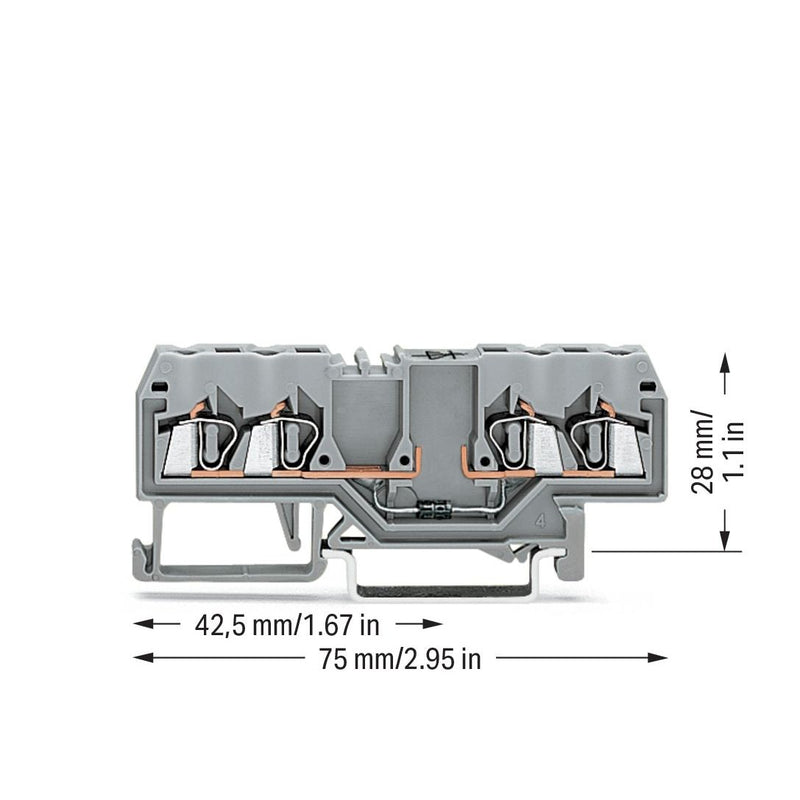 WAGO - Bauelement-Reihenklemme Diodenklemme 280-815/281-411 4-Leiter − 100 Stück