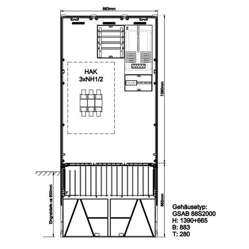 GSAB Elektrotechnik - Zähler-Komplettschrank Zähleranschlußsäule 02.88.1P11HAK2 eon Bayern 1 Zähler