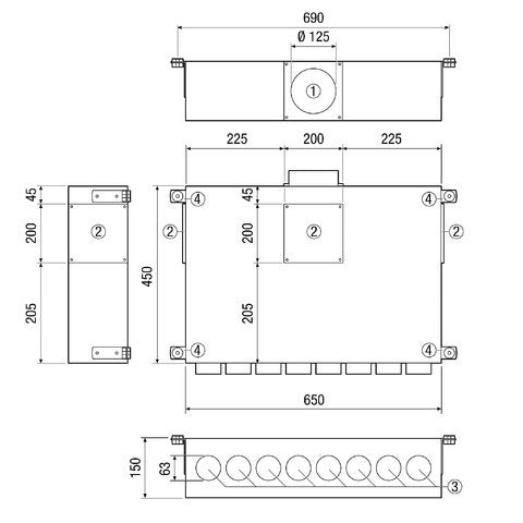 Maico - Zubehör/Ersatzteile für Ventilatoren Luftverteiler aus Blech MF-BV63-125-8 8 Anschl. f.Flexrohr