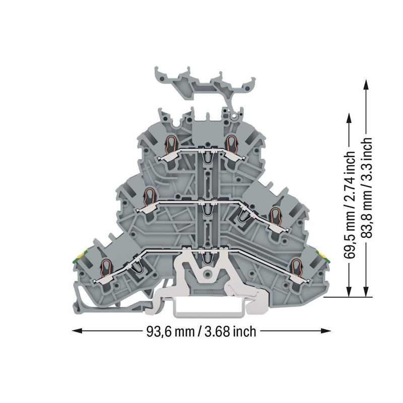 WAGO - Durchgangs-Reihenklemme Dreistockklemme 2000-3257 1mm²,gr − 40 Stück