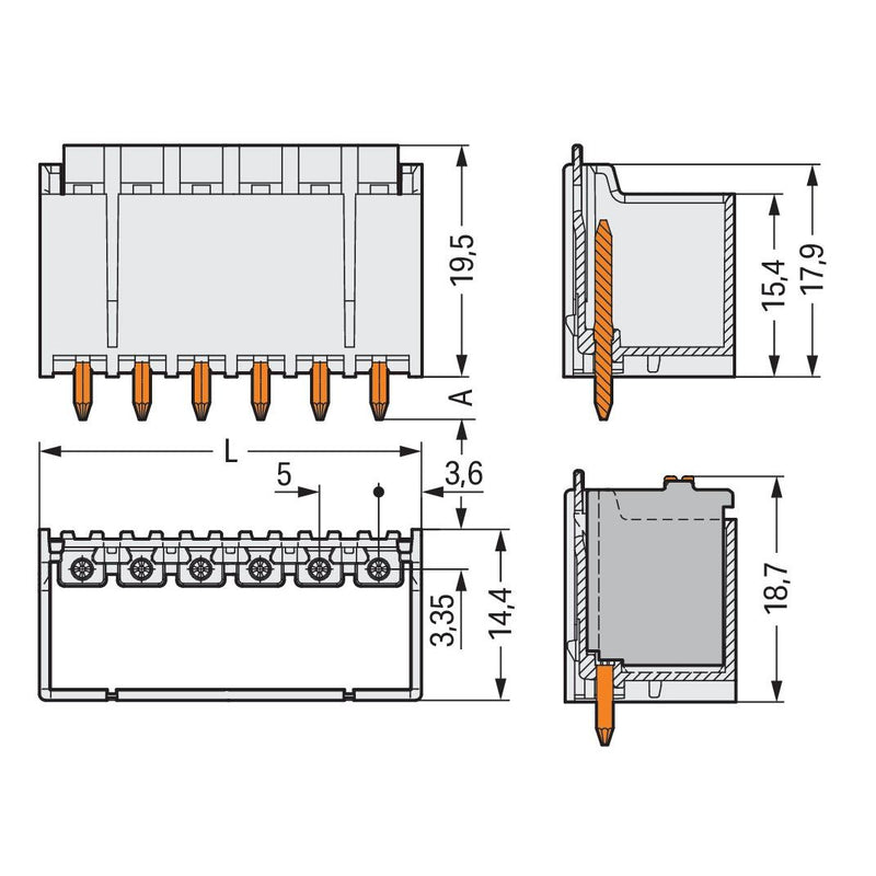 WAGO - Leiterplattensteckverbinder THT-Stiftleiste Lötstift 2092-1412 1,4mm,gerade,lgr − 100 Stück