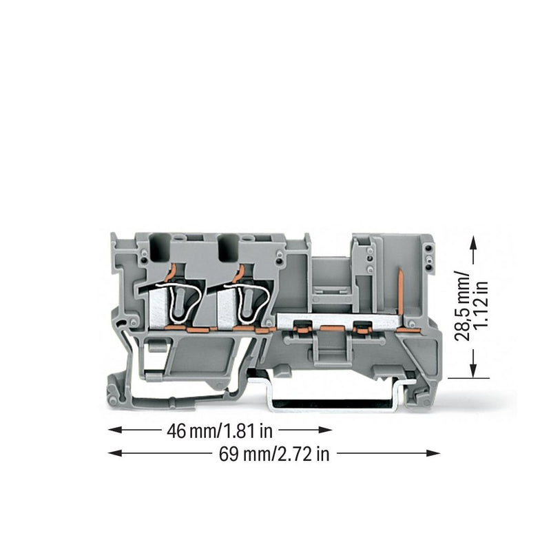 WAGO - Durchgangs-Reihenklemme 2L/1-Pin-Basisklemme 769-251 grau − 50 Stück