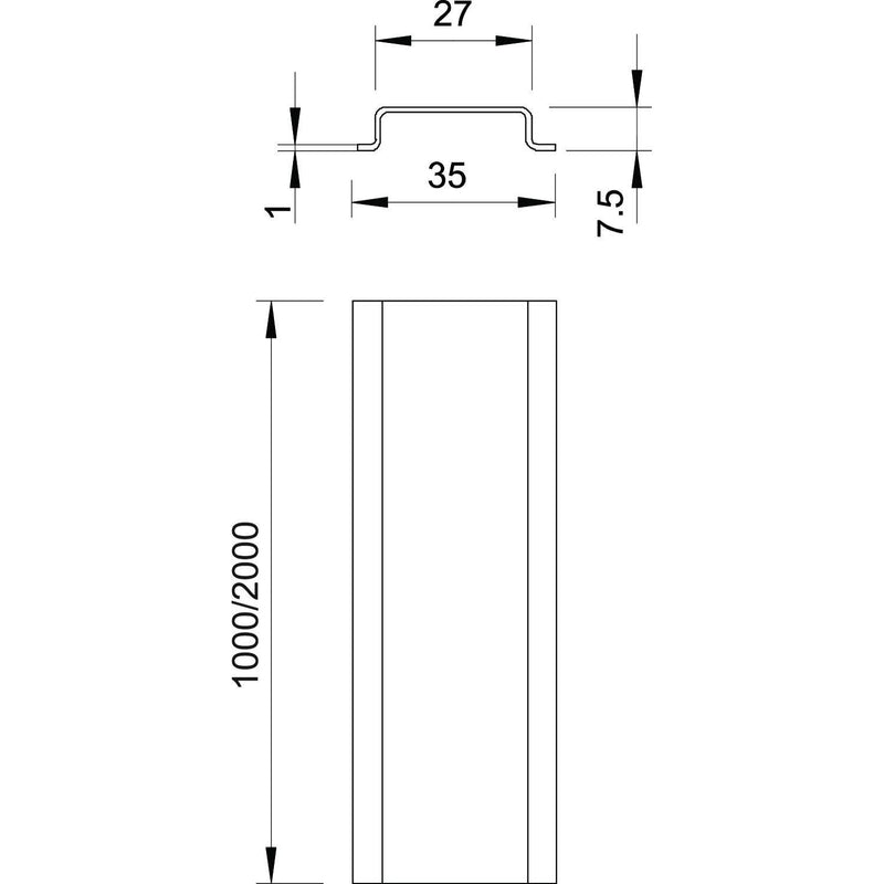 OBO Bettermann - Tragschiene Hutschiene 2069 2M GTP ungeloc.,2000x35x7,5 − 2 Meter