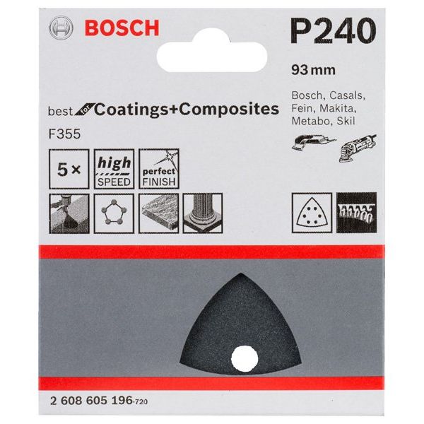 Bosch - Schleifpapier/Schleifvlies PRO F355 Schleifblatt, 93 2608605196 mm, G240, 5-tlg