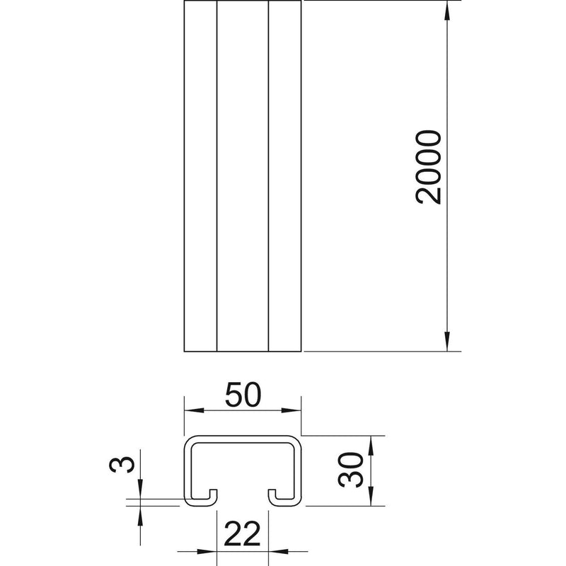 OBO Bettermann - Stiel/Profilschiene Profilschiene MS5030UP2000FT ungelocht, SW 22mm − 20 Meter