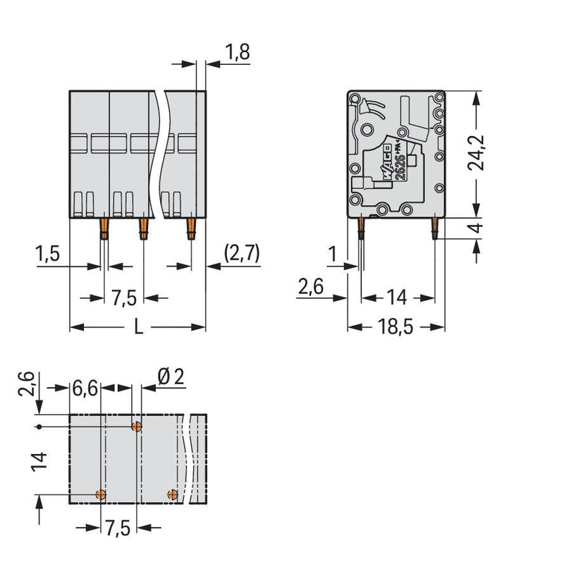 WAGO - Leiterplattenklemme 2626-3104/010-000 6qmm − 54 Stück