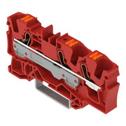 WAGO - Durchgangs-Reihenklemme 3-Leiter-Durchgangsklemme 2206-1303 Drücker,6 mm²,rot − 25 Stück