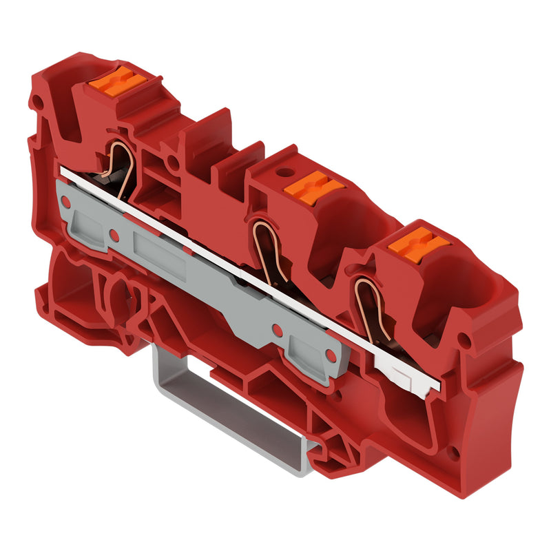 WAGO - Durchgangs-Reihenklemme 3-Leiter-Durchgangsklemme 2206-1303 Drücker,6 mm²,rot − 25 Stück