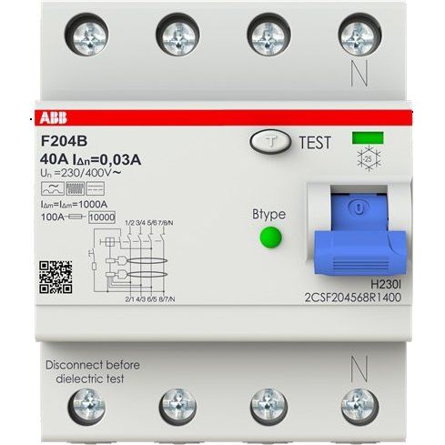 ABB Stotz S&J - Fehlerstrom-Schutzschalter FI-Schutzschalter F204B-40/0,03-4TE TypB 4P,40A,30mA