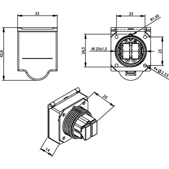 Telegärtner - LWL-Kupplung LWL-Flanschkupplung MM 100007291 2xSC+2Cu, IP67