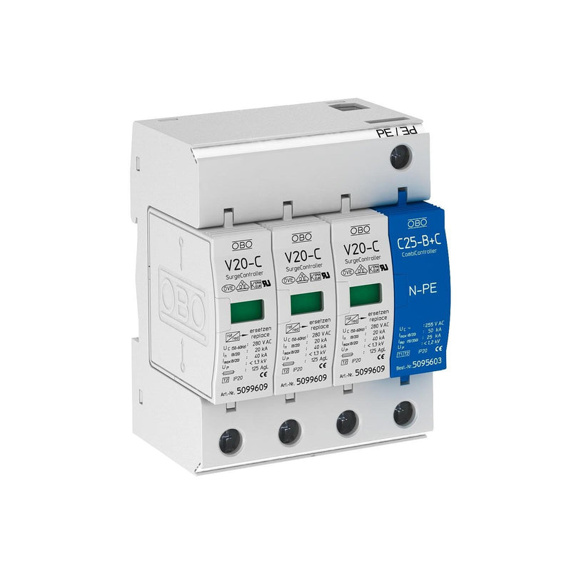 OBO Bettermann - Überspannungsableiter für Energietechnik/Stromversorgung Überspannungsableiter V20-C 3+NPE-280 Surge Controller