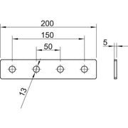 OBO Bettermann - Verbinder für Stiel/Profilschiene Verbindungsplatte GMS 4 VP A2 200x40x4mm − 10 Stück