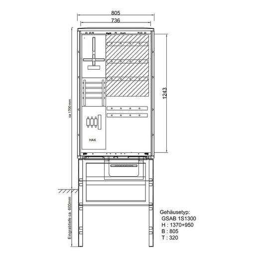 GSAB Elektrotechnik - Zähler-Komplettschrank Festplatzverteiler 00.00.1P11FP-Sy-320 m. Sammelsch.,5-p