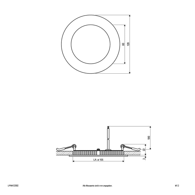 EVN Lichttechnik - Decken-/Wandleuchte LED Einbau Panel ws LP RW 123502 9W 3000K 120mm rd