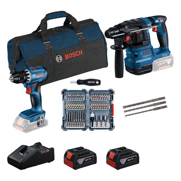 Bosch - Elektrowerkzeugset 2 x 18V-Set: GSR + GBH + 2 0615V0003D x Bit-Set + 2 x GBA