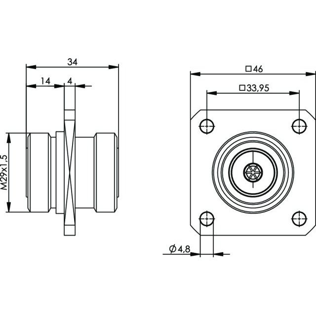Telegärtner - Koax-Kupplung 7-16-Kupplung (F-F) 100024548 50Ohm m.Flansch