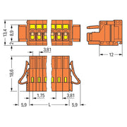 WAGO - Kabelsteckverbinder für Leiterplattensteckverbinder 1-Leiter-Federleiste 734-206/037-000 CAGECLAMP,1,5 mm²,or − 50 Stück