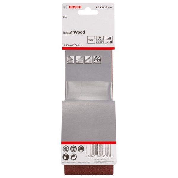 Bosch - Schleifpapier/Schleifvlies PRO X440 Schleifband, 75 x 2608606043 480 mm, G60, 3-tlg