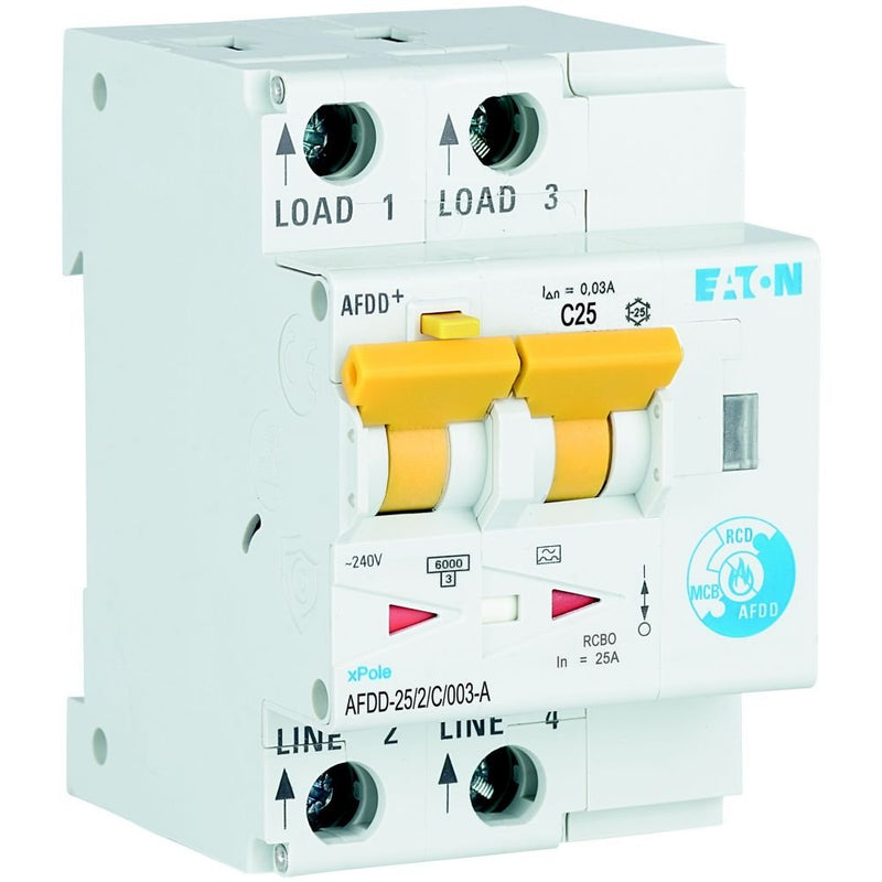 Eaton - Kombination FI-Schalter/Leitungsschutzschalter mit Zusatzeinrichtung Brandschutzschalter AFDD-25/2/C/003-A C, 25 A, Typ A